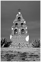 Bell tower, Mission San Miguel Arcangel. California, USA (black and white)