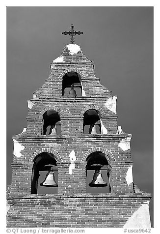 Bell tower, Mission San Miguel Arcangel. California, USA (black and white)