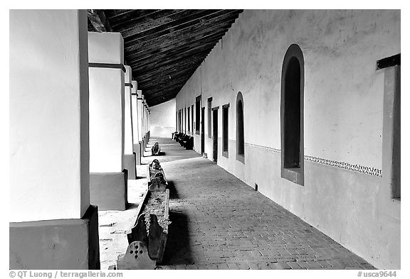 Cloister, Mission San Miguel Arcangel. California, USA (black and white)