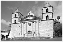 Chapel facade, Mission Santa Barbara, morning. Santa Barbara, California, USA (black and white)