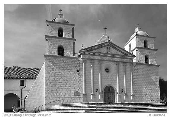 Mission Santa Barbara, mid-day. Santa Barbara, California, USA (black and white)