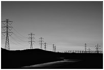 Power lines at sunset, Central Valley. California, USA (black and white)