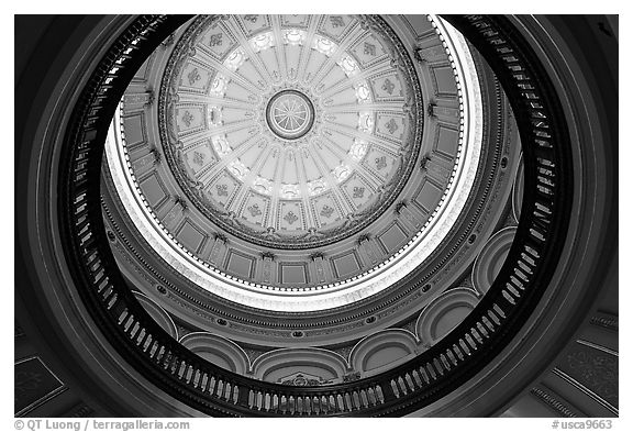 Dome of the state capitol from inside. Sacramento, California, USA (black and white)