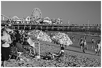 Beach and pier. Santa Monica, Los Angeles, California, USA (black and white)