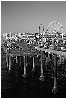 Pier and Ferris Wheel, late afternoon. Santa Monica, Los Angeles, California, USA (black and white)