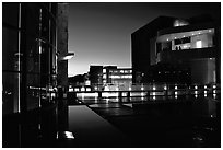 Courtyard, Getty Center, dusk. Brentwood, Los Angeles, California, USA<p>The name <i>Getty Center</i> is a trademark of the J. Paul Getty Trust. terragalleria.com is not affiliated with the J. Paul Getty Trust.</p> (black and white)