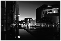 Courtyard, Getty Center, dusk. Brentwood, Los Angeles, California, USA<p>The name <i>Getty Center</i> is a trademark of the J. Paul Getty Trust. terragalleria.com is not affiliated with the J. Paul Getty Trust.</p> (black and white)