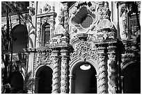 Casa Del Prado gate, afternoon, Balboa Park. San Diego, California, USA ( black and white)