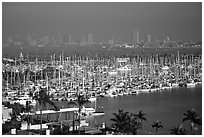 Harbor and skyline. San Diego, California, USA (black and white)