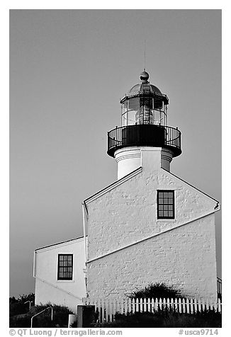 Old Point Loma Lighthouse, sunset. San Diego, California, USA (black and white)