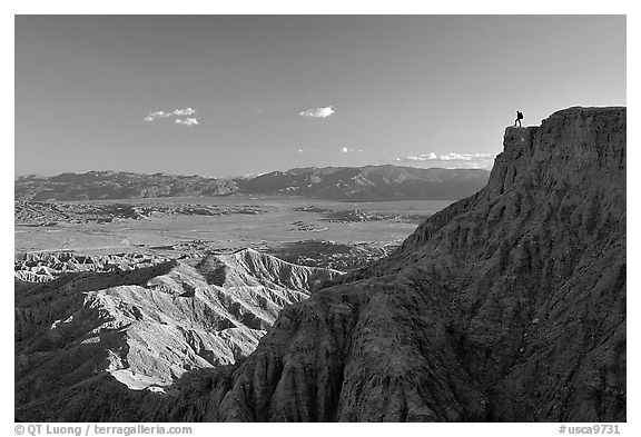 Visitor surveying panorama at Font Point. Anza Borrego Desert State Park, California, USA