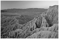 Eroded badlands at sunrise, Font Point. Anza Borrego Desert State Park, California, USA (black and white)