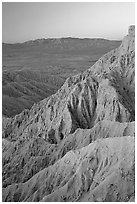 Eroded badlands at sunrise, Font Point. Anza Borrego Desert State Park, California, USA ( black and white)