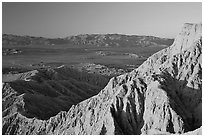 Eroded badlands at sunrise, Font Point. Anza Borrego Desert State Park, California, USA (black and white)