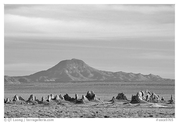 Trona Pinnacles and Mountains, late afternoon. California, USA (black and white)
