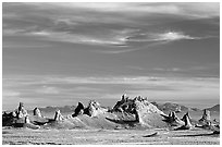 Tufa towers, Trona Pinnacles, late afternoon. California, USA (black and white)