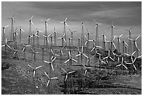 Windmills on barren hills, Tehachapi Pass. California, USA ( black and white)