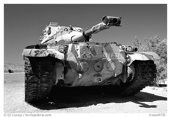 Tank at the General George S. Patton Memorial Museum, Chiriaco Summit. California, USA (black and white)