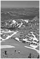 Hikers go down Round Top Mountain. Mokelumne Wilderness, Eldorado National Forest, California, USA ( black and white)