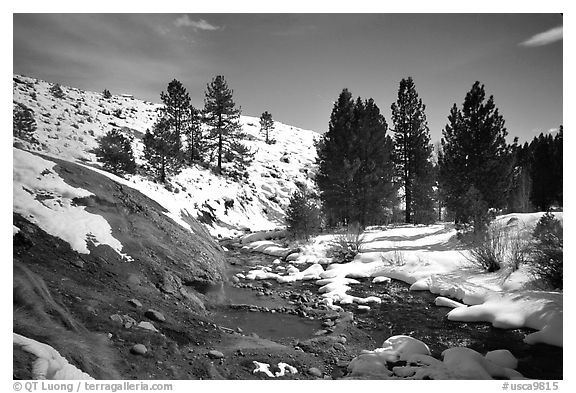 Buckeye Hot Springs in winter. California, USA (black and white)