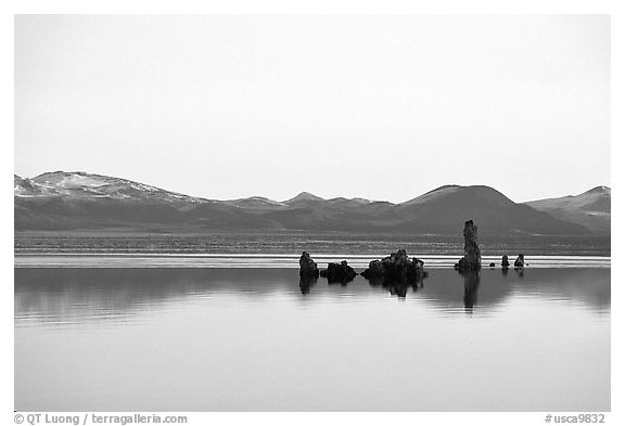 Isolated Tufa towers. Mono Lake, California, USA (black and white)