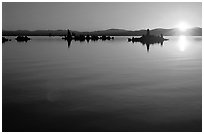 Tufa towers and rising sun. Mono Lake, California, USA (black and white)