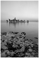 Tufa towers at dusk, South Tufa area. Mono Lake, California, USA (black and white)