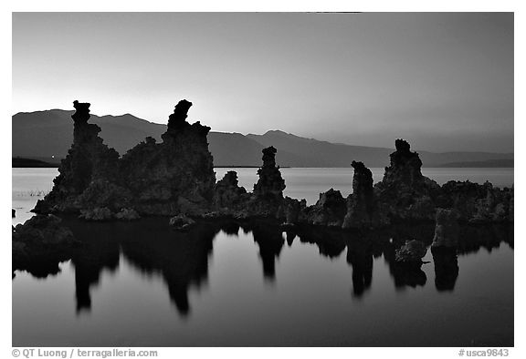 Tufa towers, dusk. Mono Lake, California, USA (black and white)