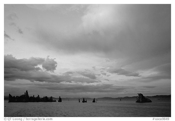 Lake and tufa at sunset. Mono Lake, California, USA (black and white)