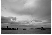 Lake and tufa at sunset. Mono Lake, California, USA (black and white)