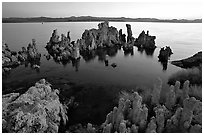 Tufa formations at dusk, South Tufa area. Mono Lake, California, USA ( black and white)