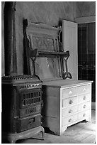 Interior furnishings, Ghost Town, Bodie State Park. California, USA (black and white)