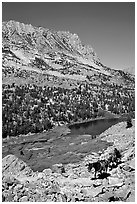 Horseback rider above Long Lake, Inyo National Forest. California, USA (black and white)