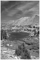 Fishing in small mountain lake, Inyo National Forest. California, USA ( black and white)