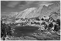 Small Lake, mountain, and fisherman, Inyo National Forest. California, USA ( black and white)