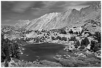 Small Lake, mountain, and fisherman, Inyo National Forest. California, USA (black and white)