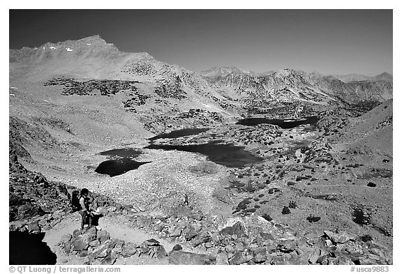 Backpacker on Bishop Pass trail, Inyo National Forest. California, USA