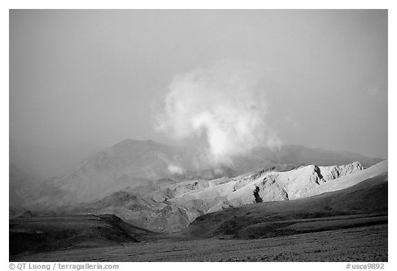 Cloud and Inyo Mountains  in stormy weather, late afternoon. California, USA (black and white)