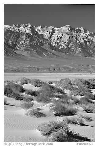 Sierra Nevada Range rising abruptly above Owens Valley. California, USA (black and white)