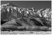 Mt Whitney, Sierra Nevada mountains, and foothills. California, USA (black and white)