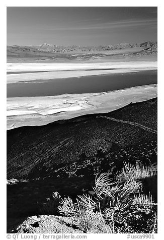 Owens Lake, Argus and Panamint Ranges, afternoon. California, USA (black and white)
