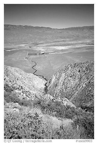 Owens Valley seen from the Sierra Nevada mountains. California, USA (black and white)