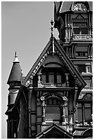 Detail of Victorian architecture of Carson Mansion, Eureka. California, USA (black and white)