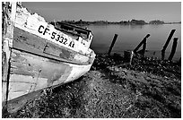 Boat and Bay near Eureka. California, USA ( black and white)