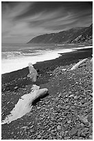 Black sand beach, Lost Coast. California, USA ( black and white)