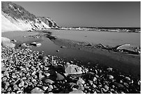 Pebbles, pool, and beach near Fort Bragg. California, USA (black and white)