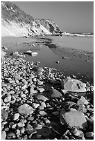 Pebbles, pool, and beach near Fort Bragg. Fort Bragg, California, USA ( black and white)