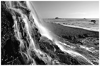 Alamere Falls and beach. Point Reyes National Seashore, California, USA (black and white)