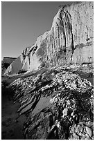 Rocks and Cliff, Sculptured Beach, sunset. Point Reyes National Seashore, California, USA (black and white)