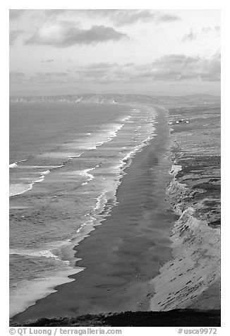 Point Reyes Beach, sunset. Point Reyes National Seashore, California, USA (black and white)